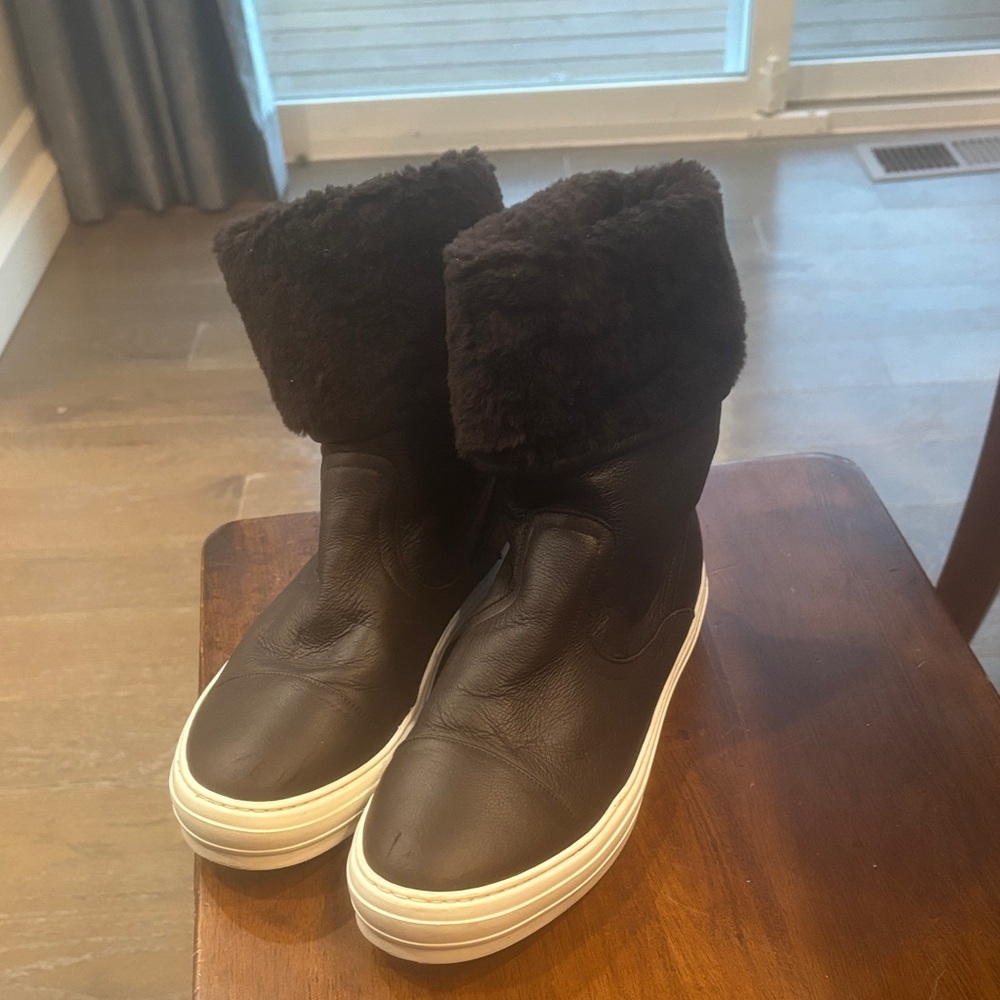 Salvatore Ferragamo Brown Fur-Lined Boots with White Soles